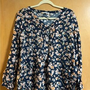 LC Lauren Conrad Navy Floral Blouse